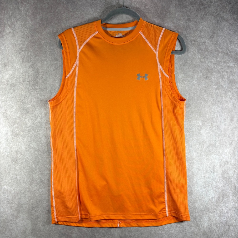 Under Armour Muscle Tee Mens Medium Orange HeatGear Sleeveless Athletic Shirt